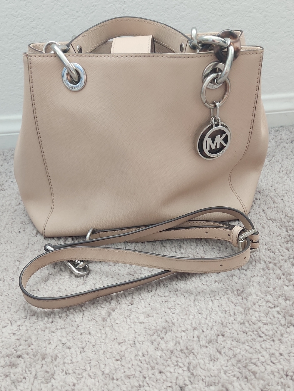 Michael Kors Beige Saffiano Crossbody Bag with MK Charm